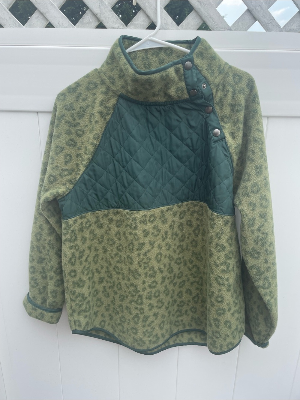 J. Crew Green Leopard Quilted Pullover Fleece